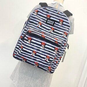 Disney Minnie Mickey Mouse Black White Striped  Backpack Bag